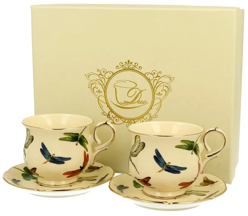 Porcelánová šálka na nohe s podšálkou Dragonfly 150 ml sada 2ks