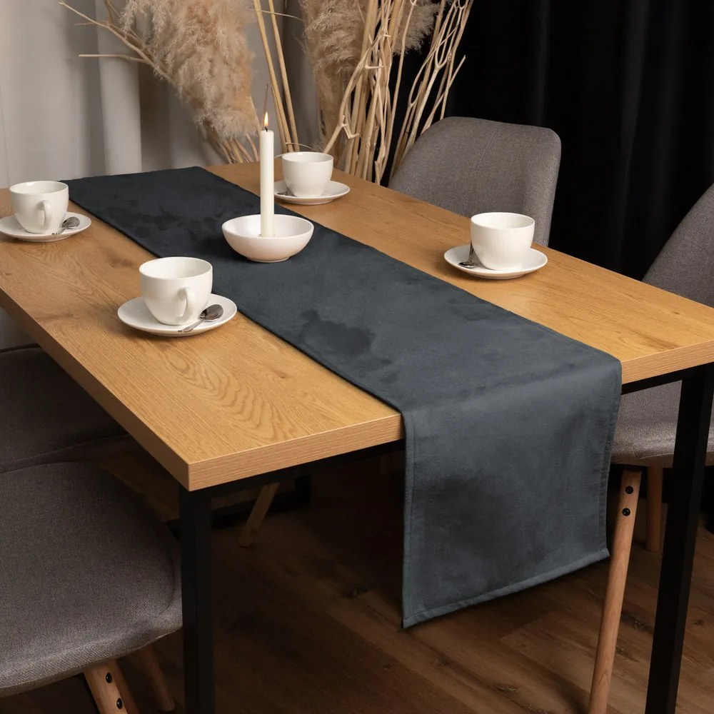 Biante Behúň na stôl/imitácia brúsenej kože Alcantara ALC-016 Antracitovo sivý 35x120 cm