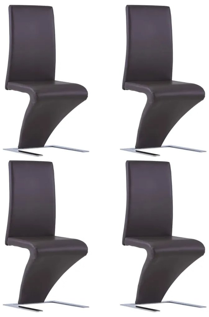 vidaXL Jedálenské stoličky, cikcakový tvar 4 ks, hnedé, umelá koža