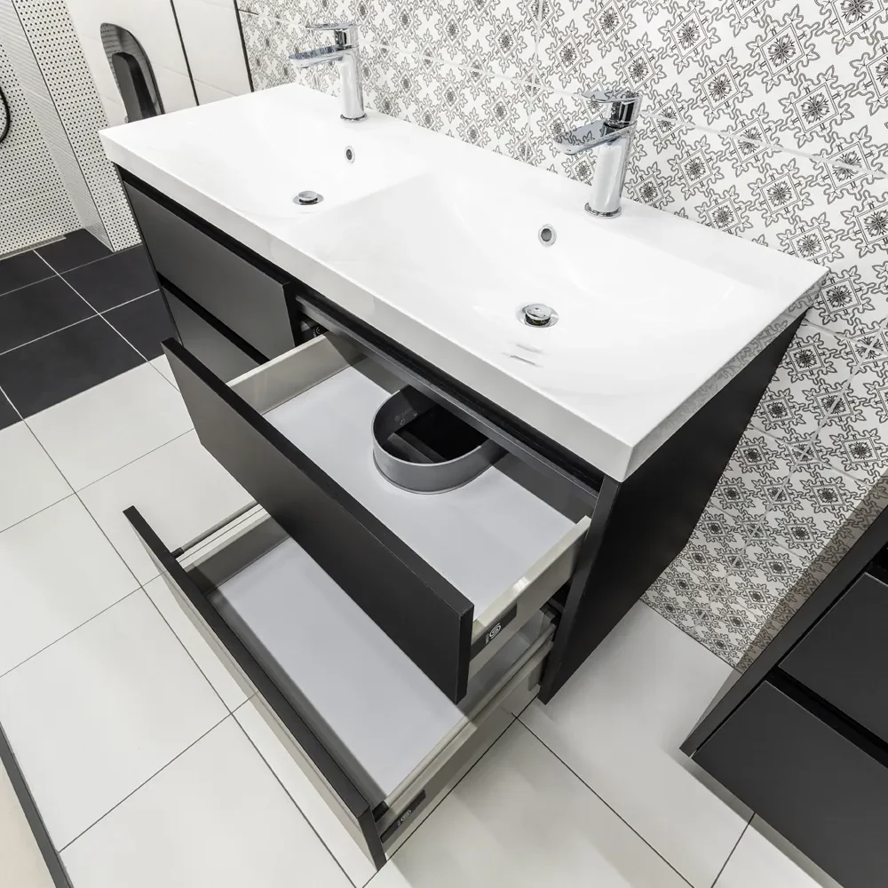 Mereo, Mereo Mailo, kúpeľňová skrinka 121 cm, čierne madlo, Multidecor, Šedá supermat, MER-CN593SBSEDA