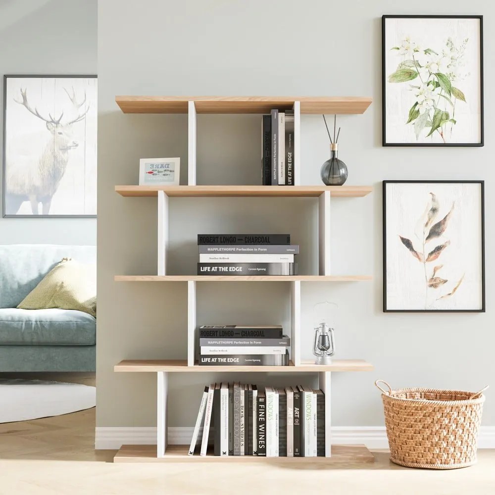 Biela/prírodná knižnica v dekore duba 90x127 cm Harmon - Kalune Design