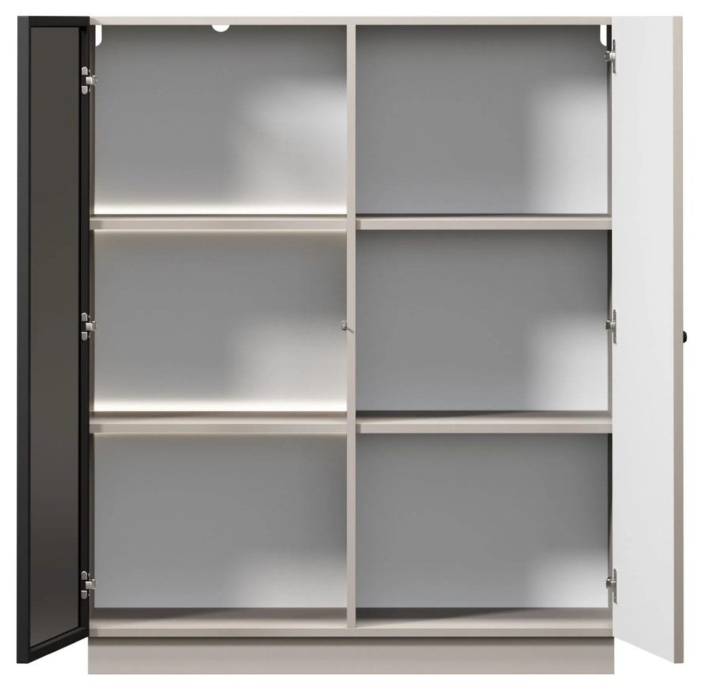 Vitrína Lorini 100 cm dvojdverová na sokli - kašmír / čierna úchytka