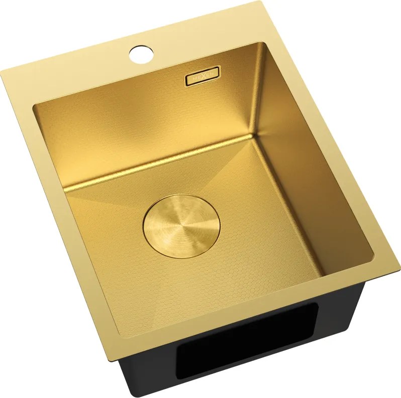 Mexen Solix, 1-komorový nerezový drez 400 x 500 mm, brúsená zlatá, vzor voština, 6406401000-55HC