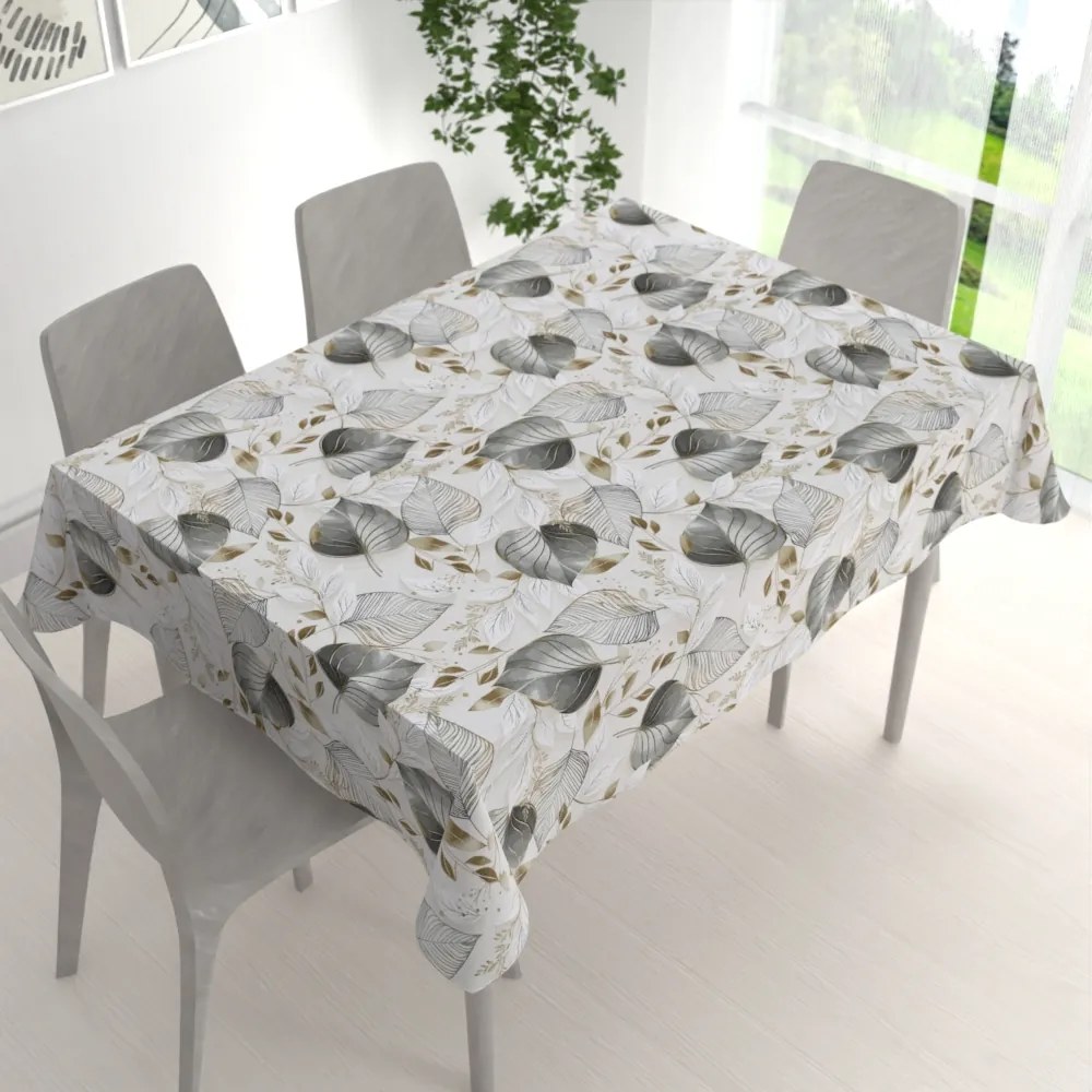 Biante Dekoračný obdĺžnikový obrus Leona LN-173 Sivé listy na režnom 130x180 cm