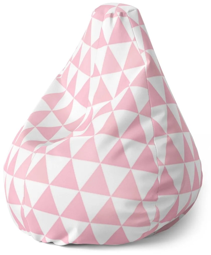 Sablio Sedací vak Pear Ružové a biele Trojuholníky - 140 x 100 x 25 cm
