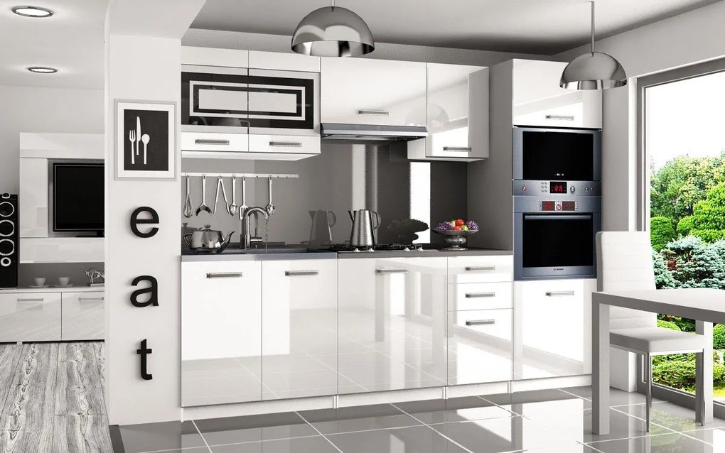 Kuchynská linka Belini 240 cm biely lesk s pracovnou doskou Paula2  INF PAULA2/4/WT/W/0/B1