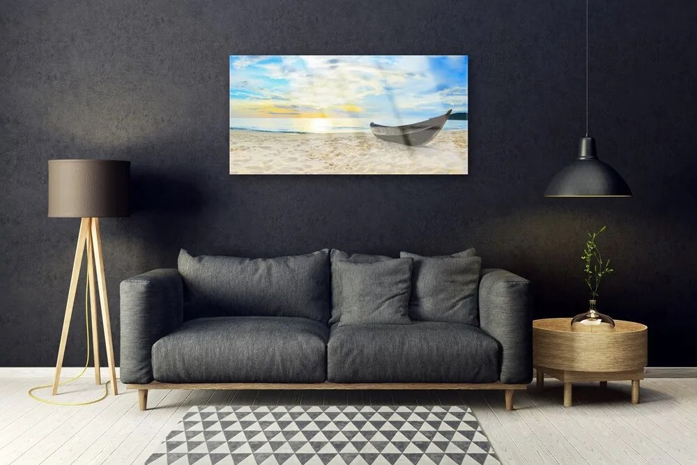 Skleneny obraz Szklane loďku plaża morze 120x60 cm