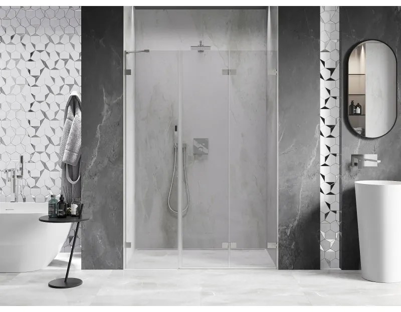 Mexen Lunar-F, pravé sklápacie sprchové dvere 140 cm, 8mm číre sklo, oceľový profil, 836S-140-050-97-00-P