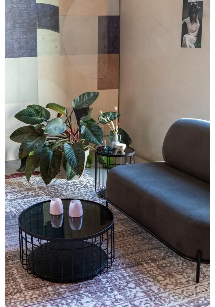 Čierny odkladací stolík so sklenenou doskou White Label Lance, ø 60 cm