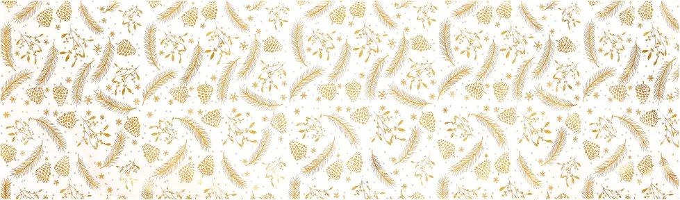 Vianočný behúň na stôl Perie a šišky 150x40 cm, zlatý