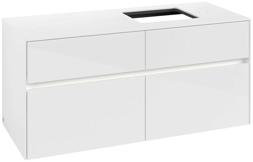 VILLEROY &amp; BOCH Collaro závesná skrinka pod umývadlo na dosku (umývadlo vpravo), 4 zásuvky, s LED osvetlením, 1200 x 500 x 548 mm, Glossy White, C130B0DH