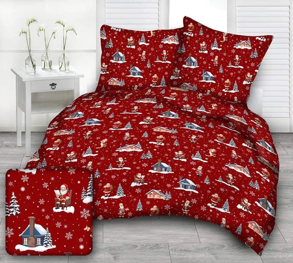 Vianočná posteľná obliečka Červený Domček 140x200/70x90 cm