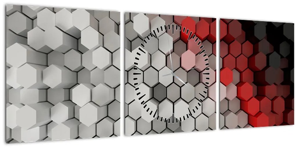 Obraz - 3D hexagóny (s hodinami) (90x30 cm)