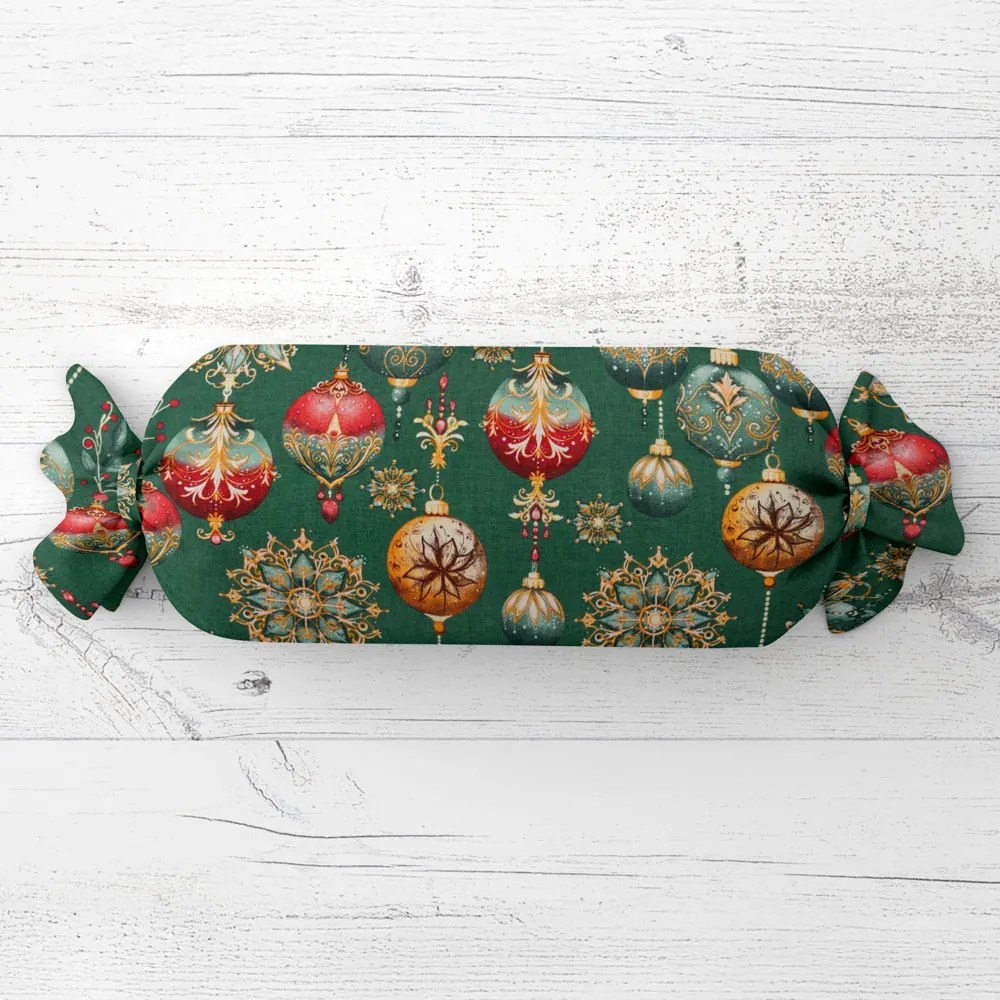 Biante Vankúš valec bonbon Sandra SA-529 Vianočné banky na zelenom 15x60 cm