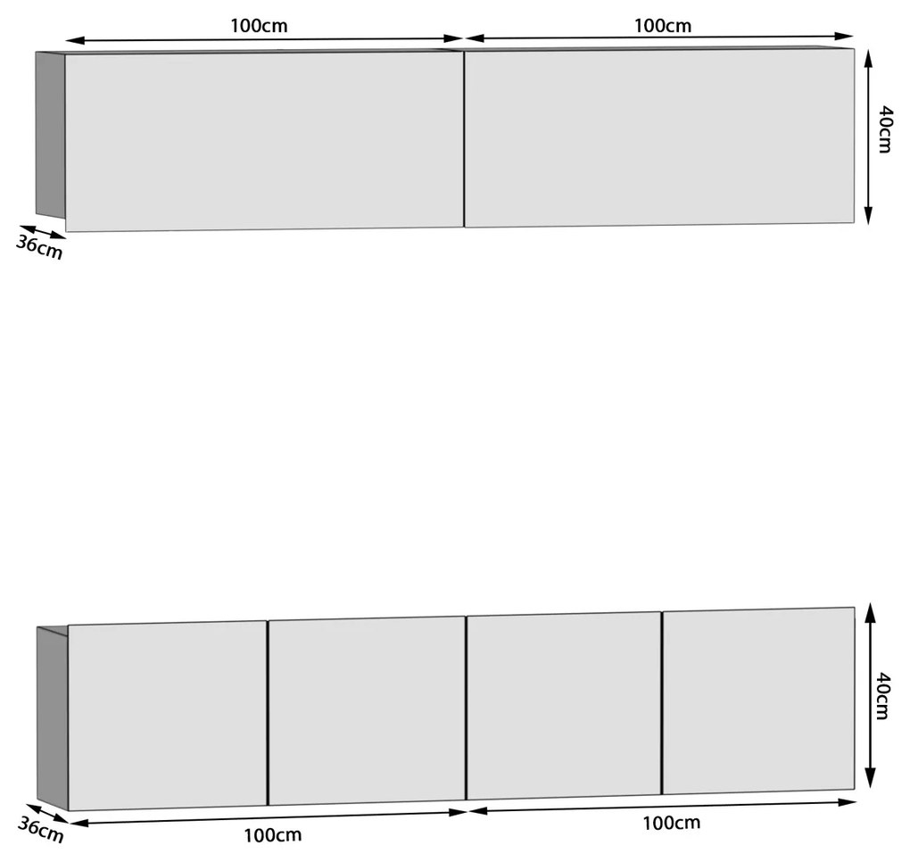 Obývacia stena 200 cm Belini biely lesk / šedý antracit Glamour Wood Imperium6 IMP 6/5/W/WGW1/0/0