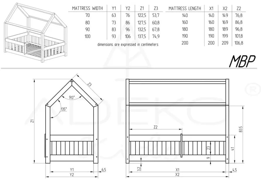 Domčeková detská posteľ z borovicového dreva 120x200 cm Mila MBP - Adeko