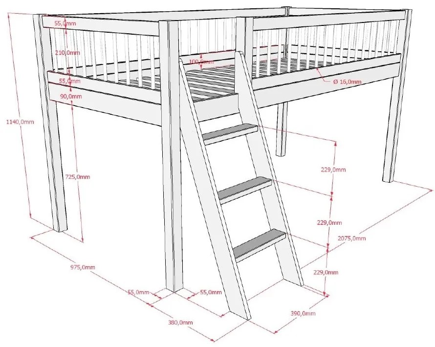 Vyvýšená detská posteľ z dubového dreva v prírodnej farbe 90x200 cm Forrest – Vipack