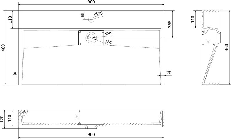 Mexen Ava, umývadlo na dosku z konglomerátu B/O 90 x 46 cm, čierna matná, 23019070