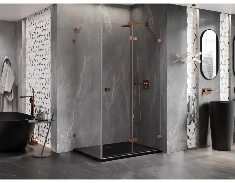 Mexen Lunar-F L, 1-krídlový sprchový kút so skladacími dverami, pravý, 80 x 70 cm, 8mm číre sklo, ružové zlato profil, 836L-080-070-60-00-P