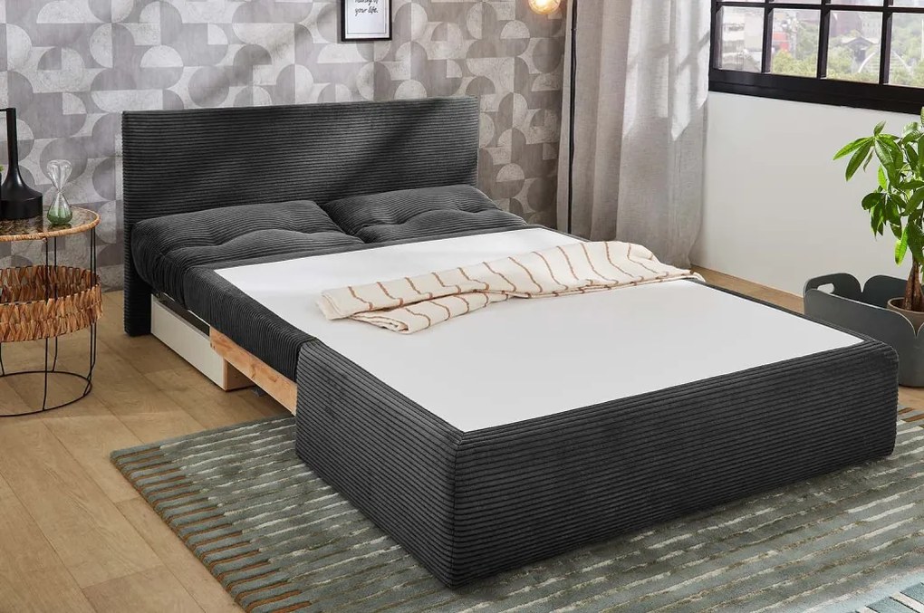 Rozkladacia pohovka Torben, šedá štrukturovaná látka