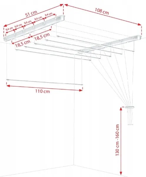 Erga Erga, stropný vešiak na sušenie bielizne 6x110 cm, biela, ERG-SEP-10SUSSUF6PP11