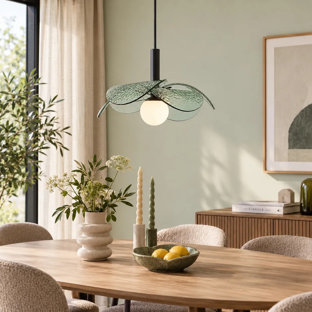 Dizajnová závesná lampa čierna so zeleným sklom - Kemner