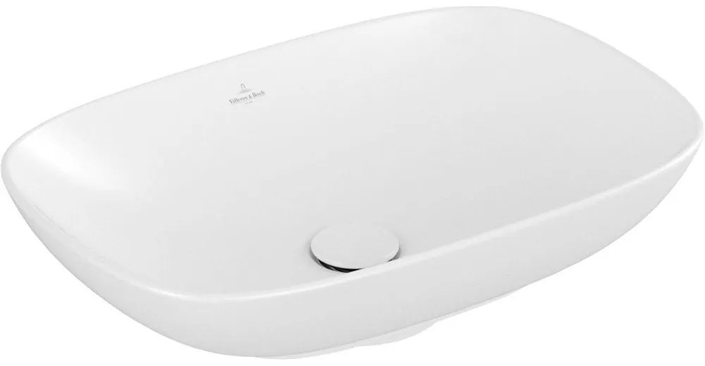 VILLEROY &amp; BOCH Loop &amp; Friends obdĺžnikové umývadlo na dosku bez otvoru, s prepadom, 560 x 380 mm, Stone White, s povrchom CeramicPlus, 4A4900RW