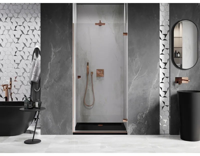 Mexen Lunar-B, Otočné pravé sprchové dvere 80 cm, 8mm číre sklo, ružové zlato profil, 832-080-000-60-00-P