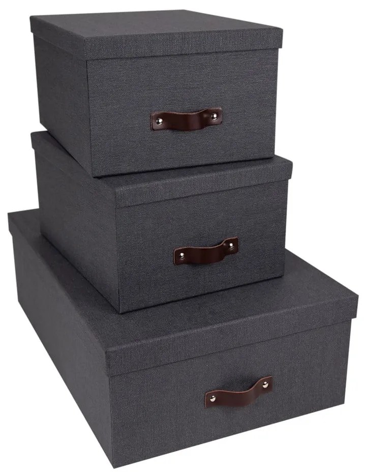 Súprava 3 čiernych úložných škatúľ Bigso Box of Sweden Inge