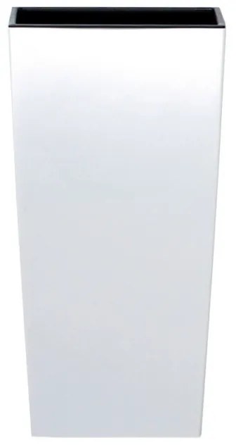 Prosperplast Vysoký štvorcový kvetináč s vkladom URBI SQUARE MATT 24 cm biely