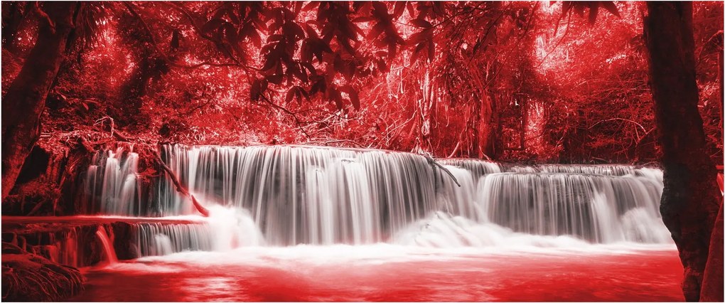 Obraz - Červený, vodopád (120x50 cm)