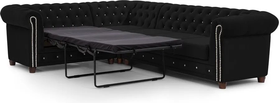 Čierna zamatová rozkladacia rohová pohovka (ľavý roh/do L) York Blik – Ropez