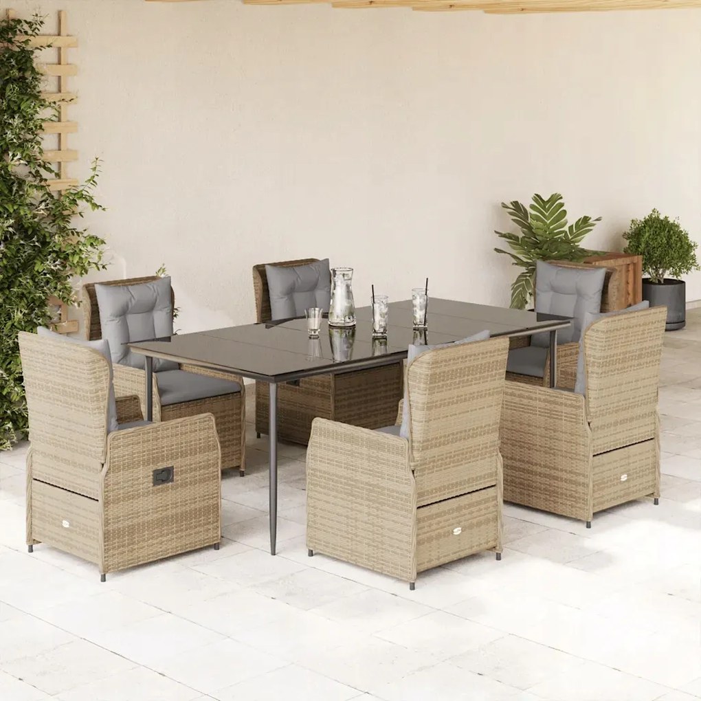 vidaXL 7-dielna záhradná jedálenská súprava a vankúše béžová polyratan