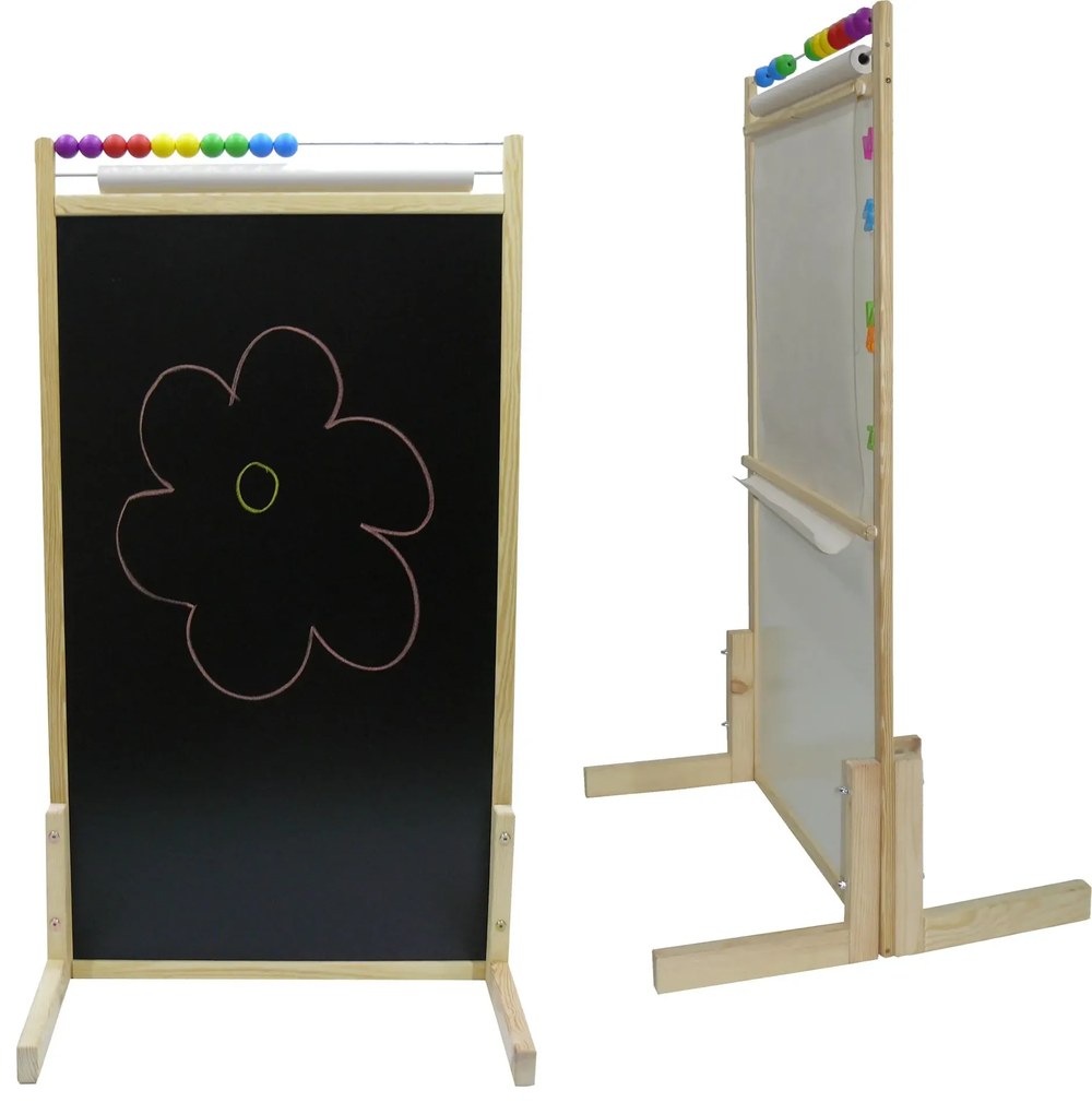 Detská magnetická a kriedová tabuľa s počítadlom a rolí papiera
