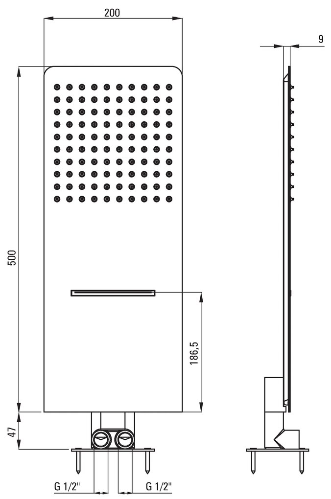 Deante Cascada, sprchová dažďová hlavica Slim 500x200 mm, chrómová, NAC_096K