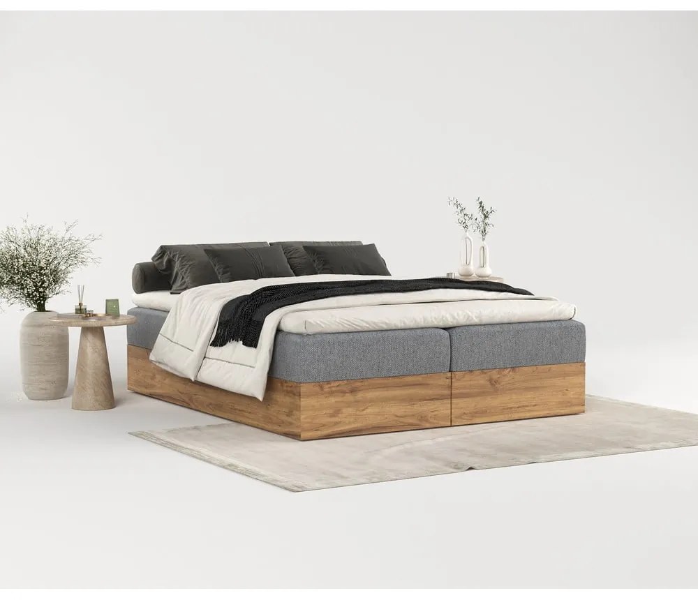 Boxspring posteľ s úložným priestorom v sivo-prírodnej farbe 140x200 cm Faro – Maison de Rêve