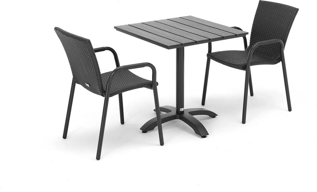 Zostava: Kaviarenský stôl + 2 záhradné stoličky