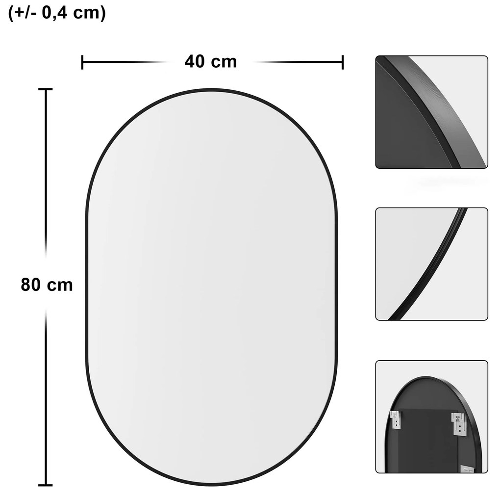 Oválne zrkadlo na stenu OLVANI 80x40 cm s čiernym rámom