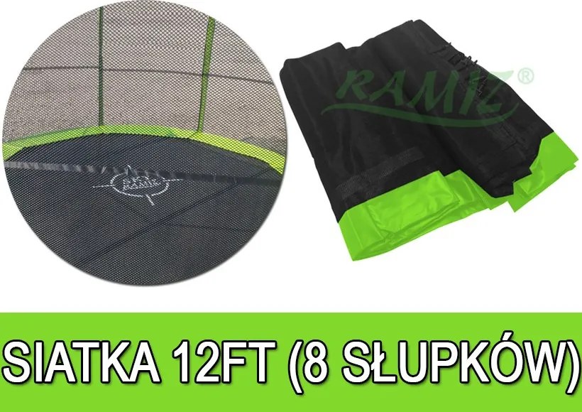 Ramiz Bezpečnostná sieť SkyRamiz pre záhradnú trampolínu 366cm/12FT, 8 tunelov na stĺpiky, zelená
