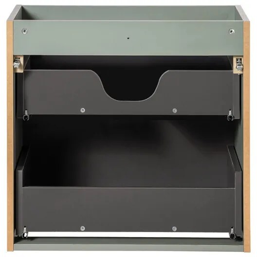 Kúpeľňová zostava Line Reed Green Pati so skrinkami a umývadlami 140 cm zelená/dub evoke