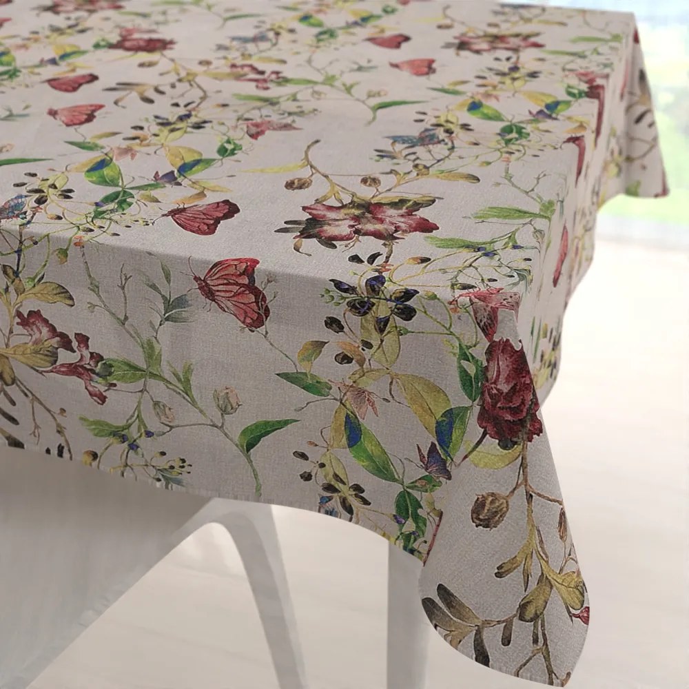 Biante Dekoračný štvorcový obrus PML-083 Kvety a motýle na béžovom 120x120 cm