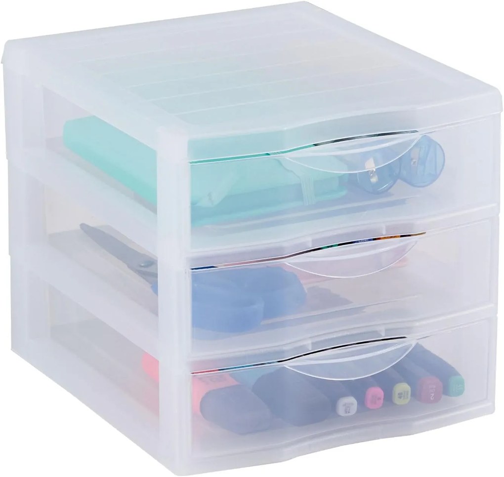 Úložný box s 3 zásuvkami, transparentný, ORGAMIX A4 3T