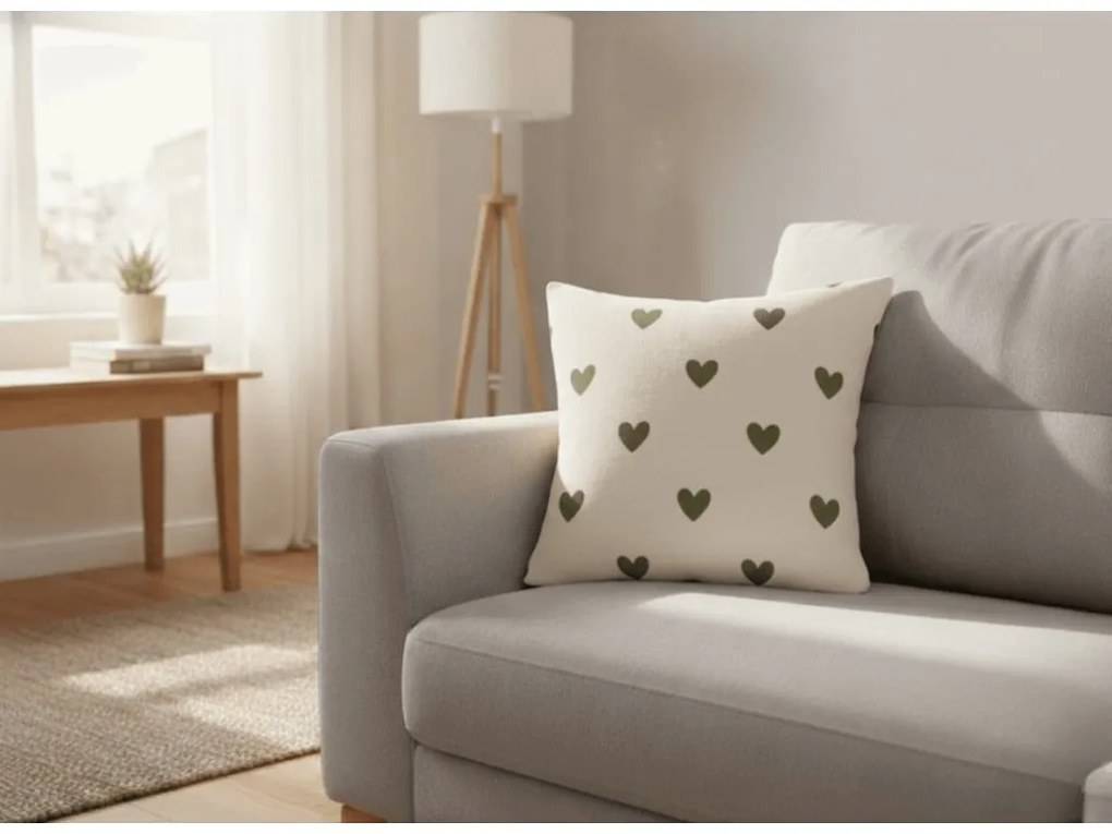 Mikroplyšová obliečka na vankúšik HEARTINO 45x45 cm, krémová