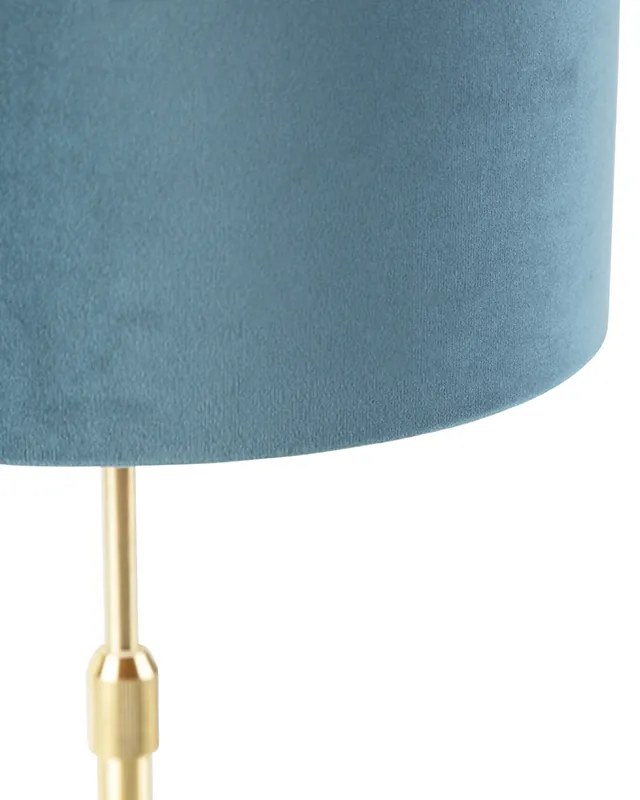 Stolná lampa zlatá/mosadzná s modrým zamatovým tienidlom 25 cm - Parte