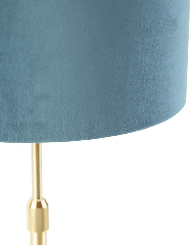 Stolná lampa zlatá/mosadzná s modrým zamatovým tienidlom 25 cm - Parte