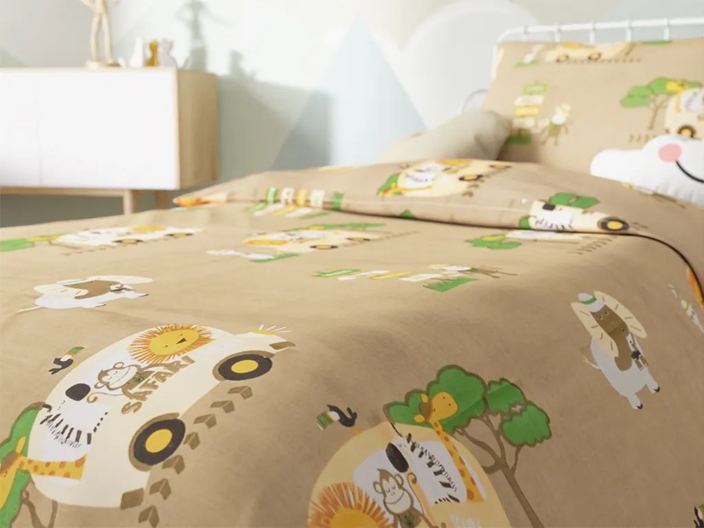 Bavlnené obliečky do postieľky SAFARI TOURS hnedé