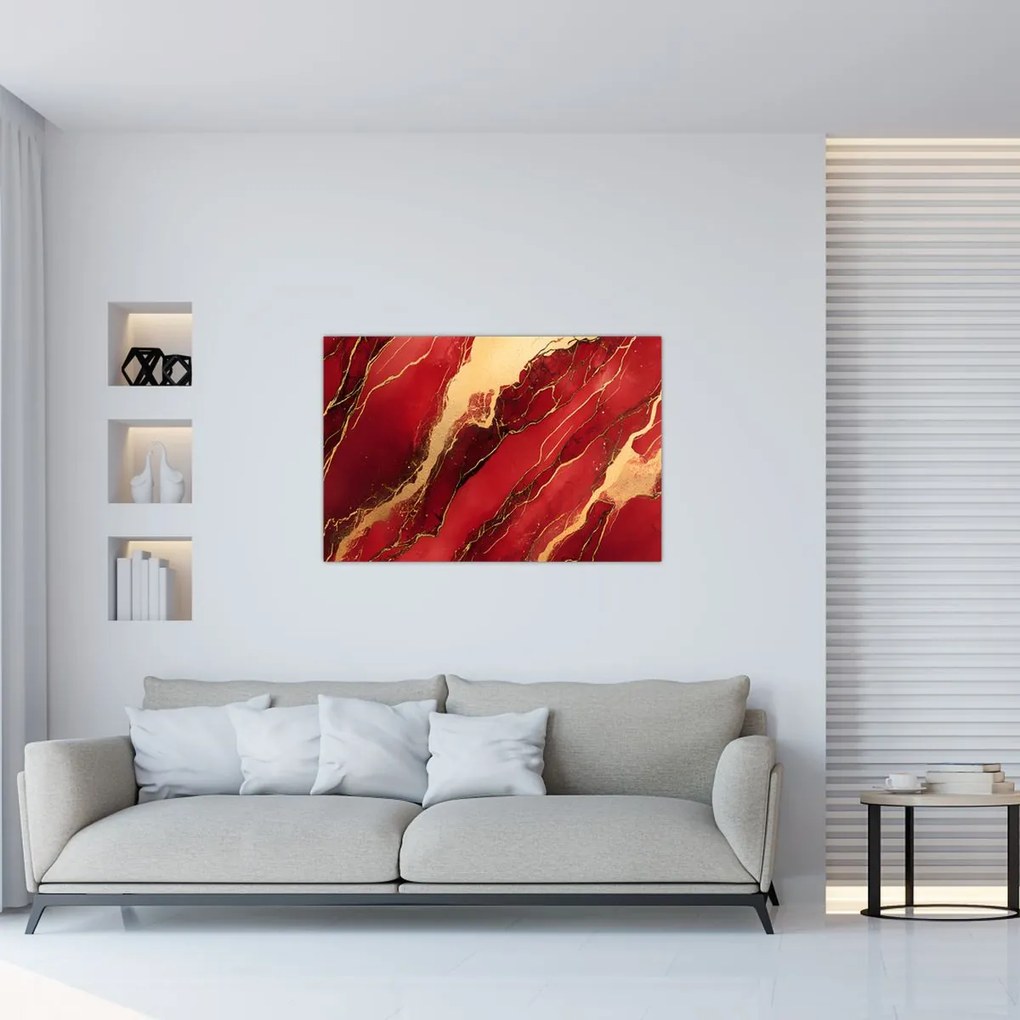 Obraz - Červeno-zlatý mramor (90x60 cm)