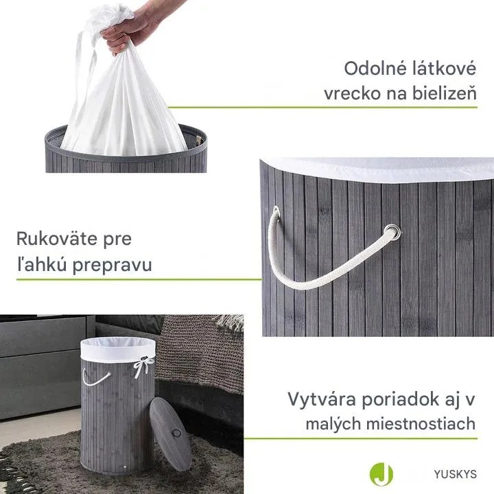 InternetovaZahrada Bambusový kôš na prádlo Curly Round 55 L - sivý