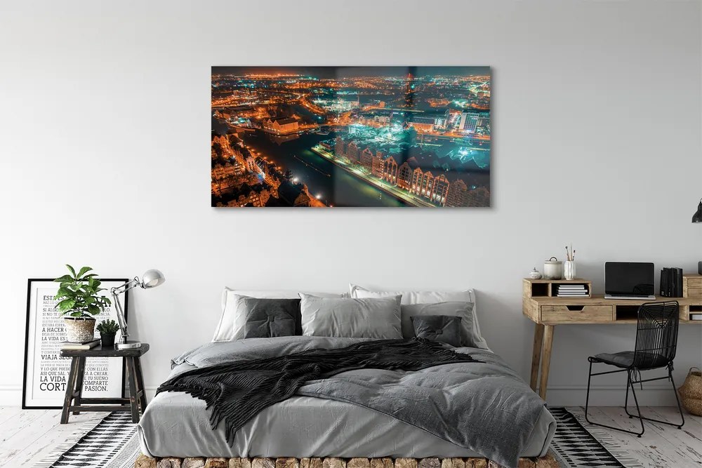 Obraz na akrylátovom skle Gdańsk river nočné panorama 140x70 cm