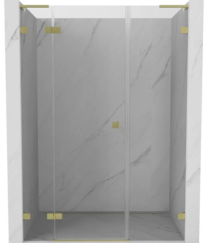 Mexen Lunar L, Otočné ľavé sprchové dvere 120 cm, 8mm číre sklo, zlatý matný profil, 834SL-120-050-55-00-L